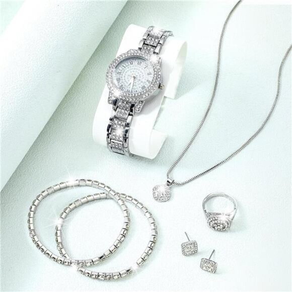 6-Piece Silver-Tone Collection with Necklace, Bracelet, Ring, Earrings & Watch - Picture 4 of 8
